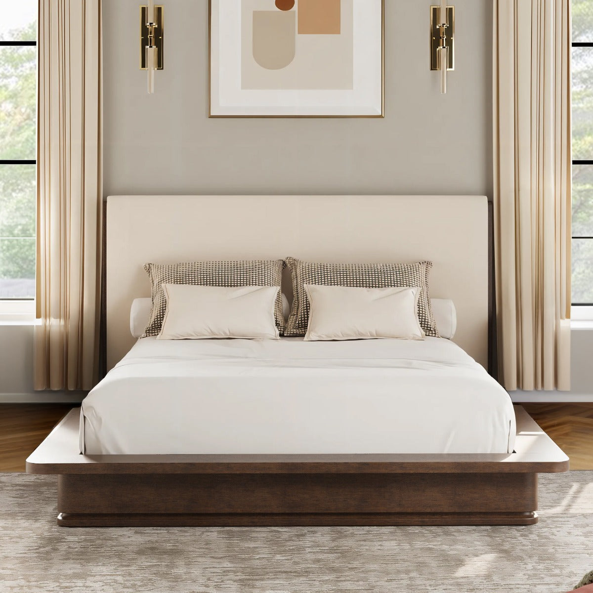 Zoey Cream/Brown Oak Queen Bed