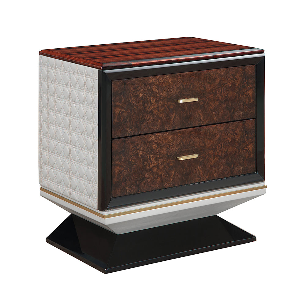 Jamonica Glossy Wood Grain Top/Gold Nightstand w/2 Drawers