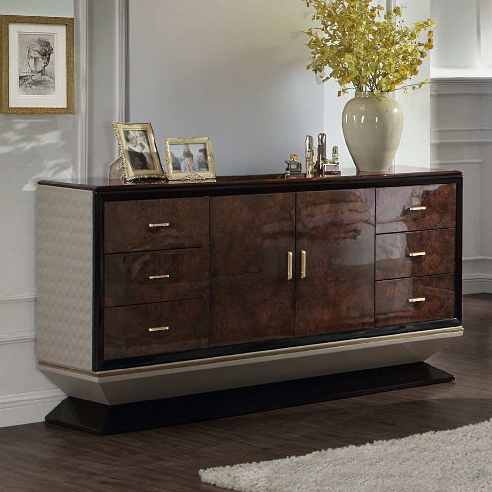 Jamonica Glossy Wood Grain Top/Gold Dresser