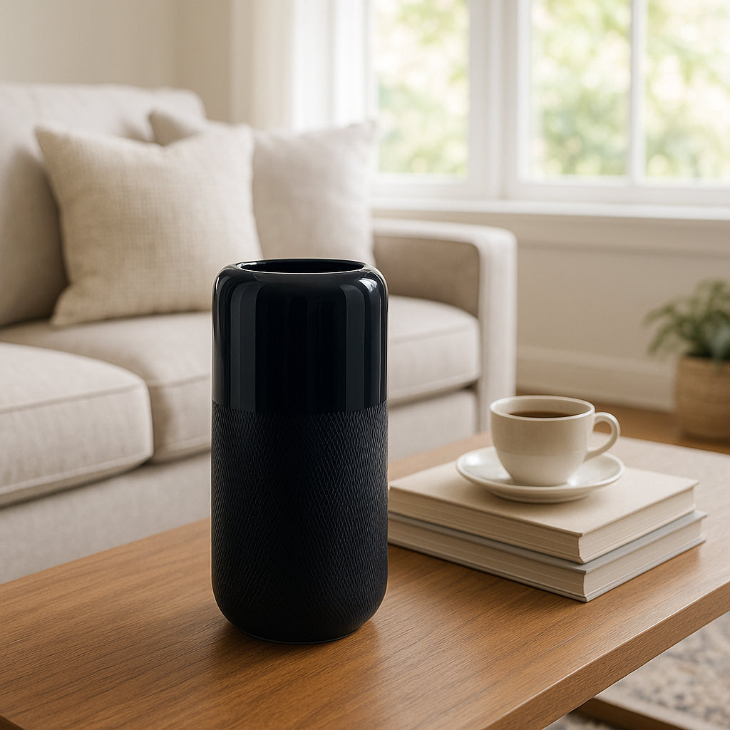 Coromar Navy Blue Small Ceramic Grooved Vase