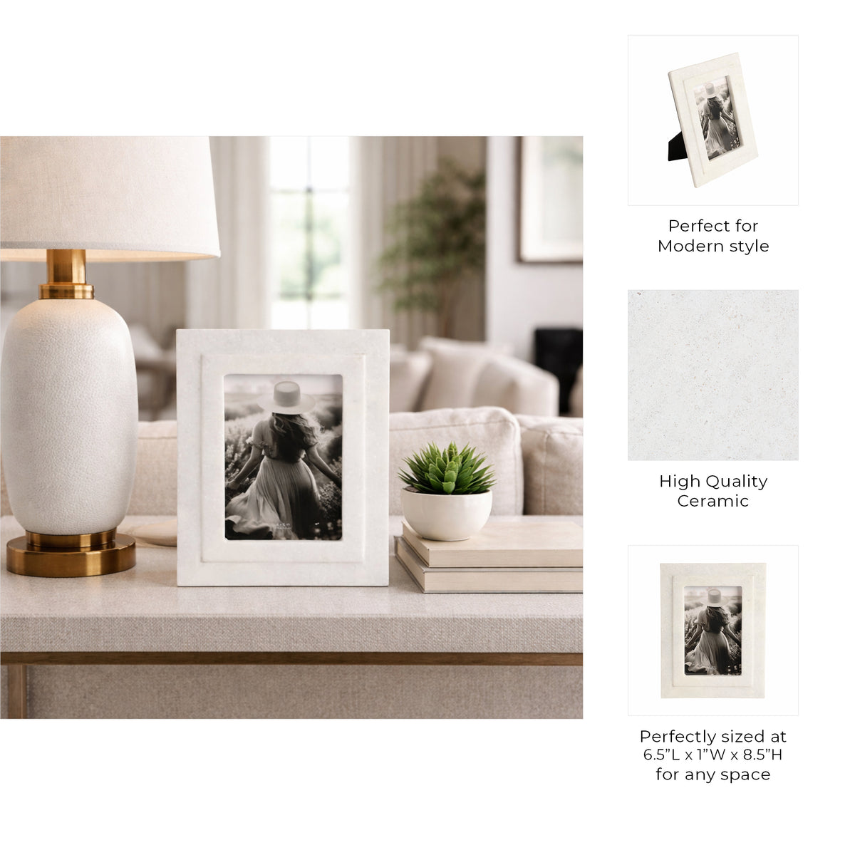 Placentia White 4x6 Marble Border Photo Frame
