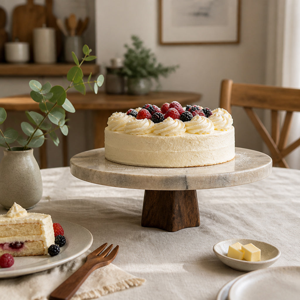 Cresta White/Brown Marble Cake Stand