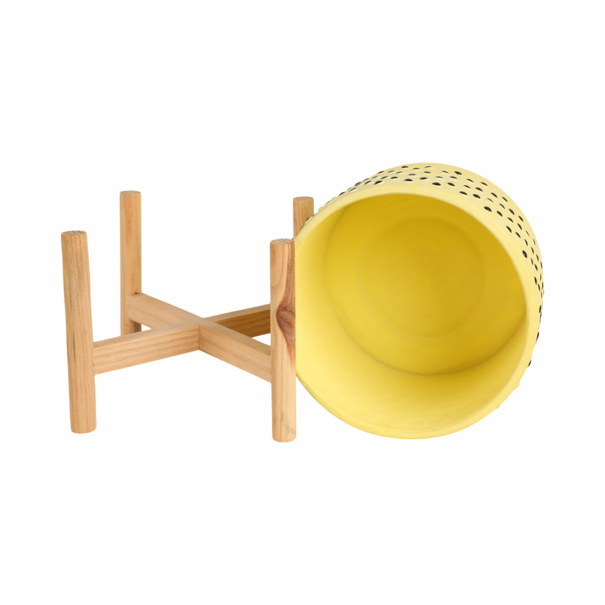 Newcastle Yellow Medium Dotted Planter with Wood Stand