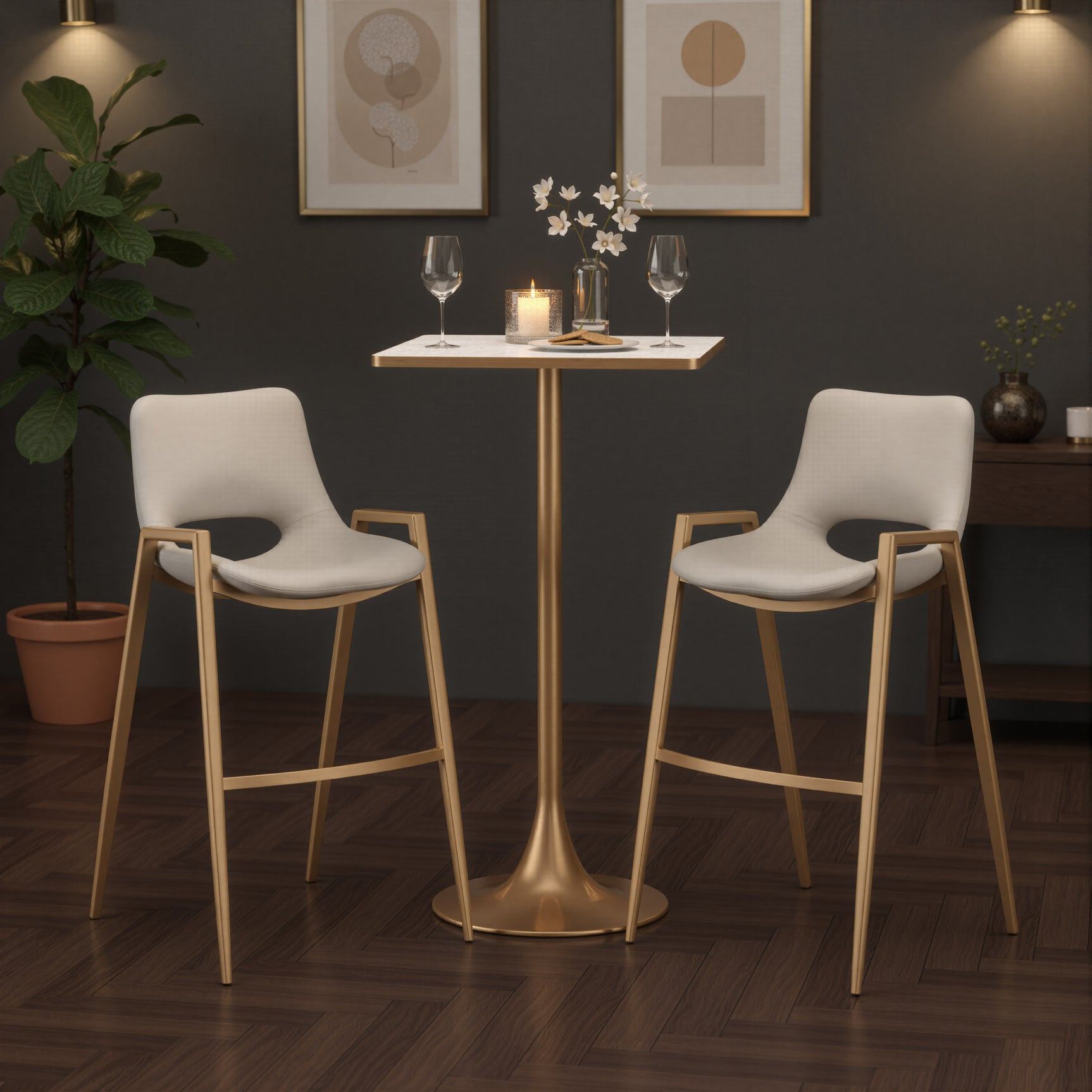 Desi Beige & Gold Barstool (Set of 2)