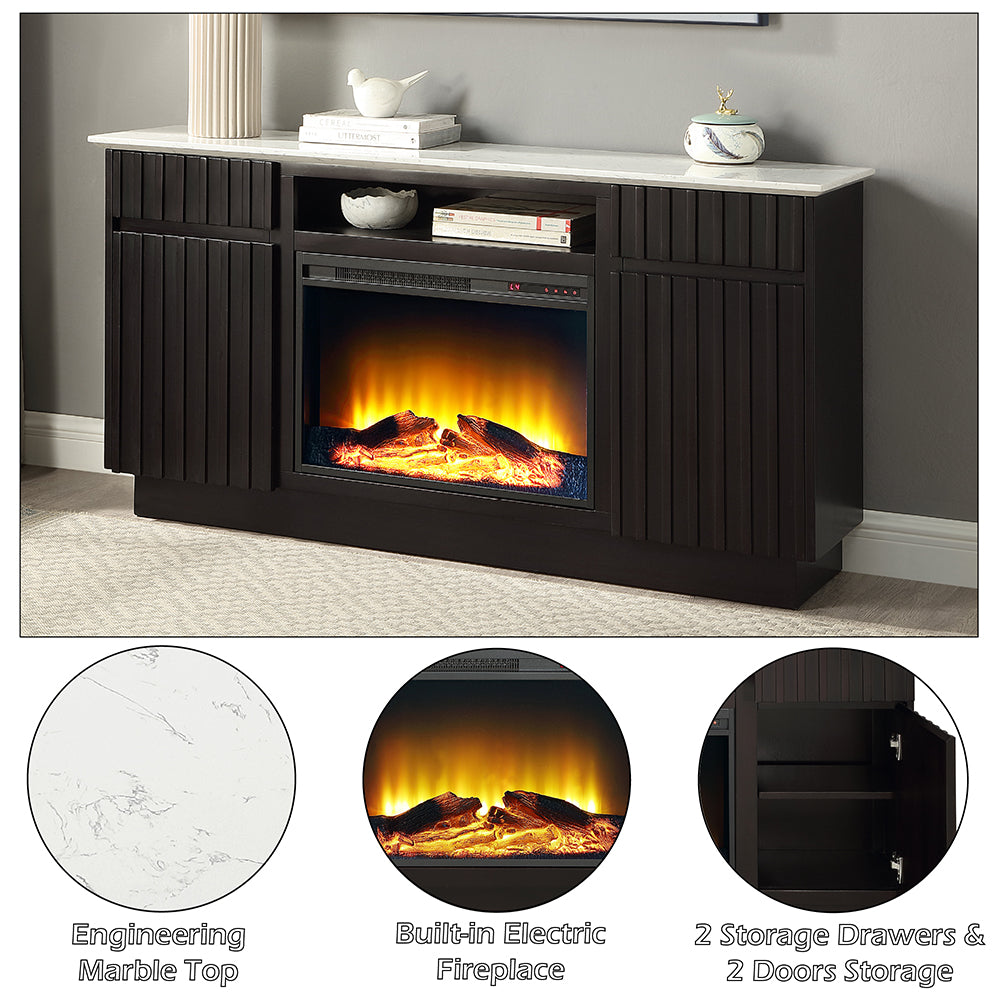 Jaramillo Rustic Espresso Server w/Natural Marble Top & Fireplace