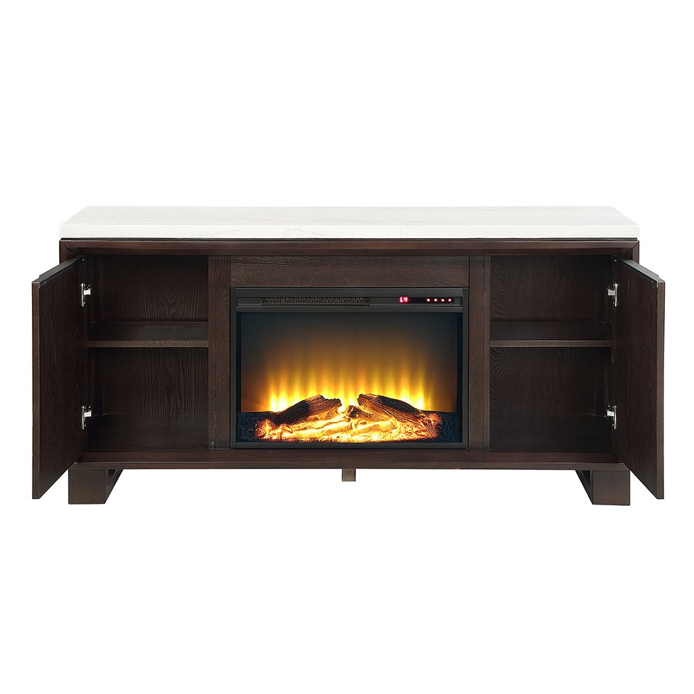 Edwyn Natural Marble Top/Espresso Server w/Natural Marble Top & Fireplace