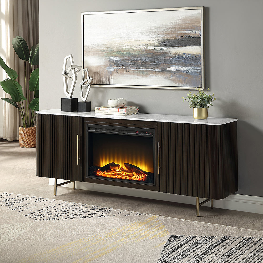 Clayten White/Espresso Server w/Marble Top & Fireplace