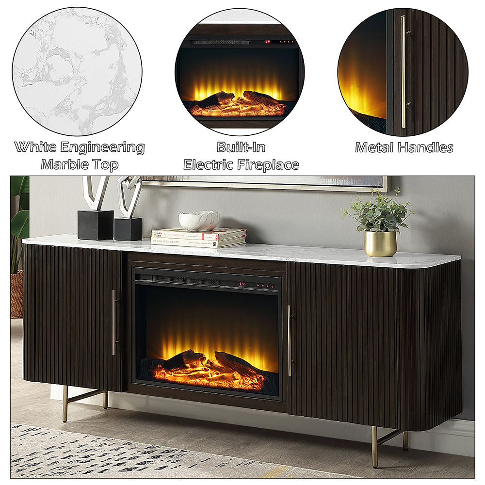 Clayten White/Espresso Server w/Marble Top & Fireplace