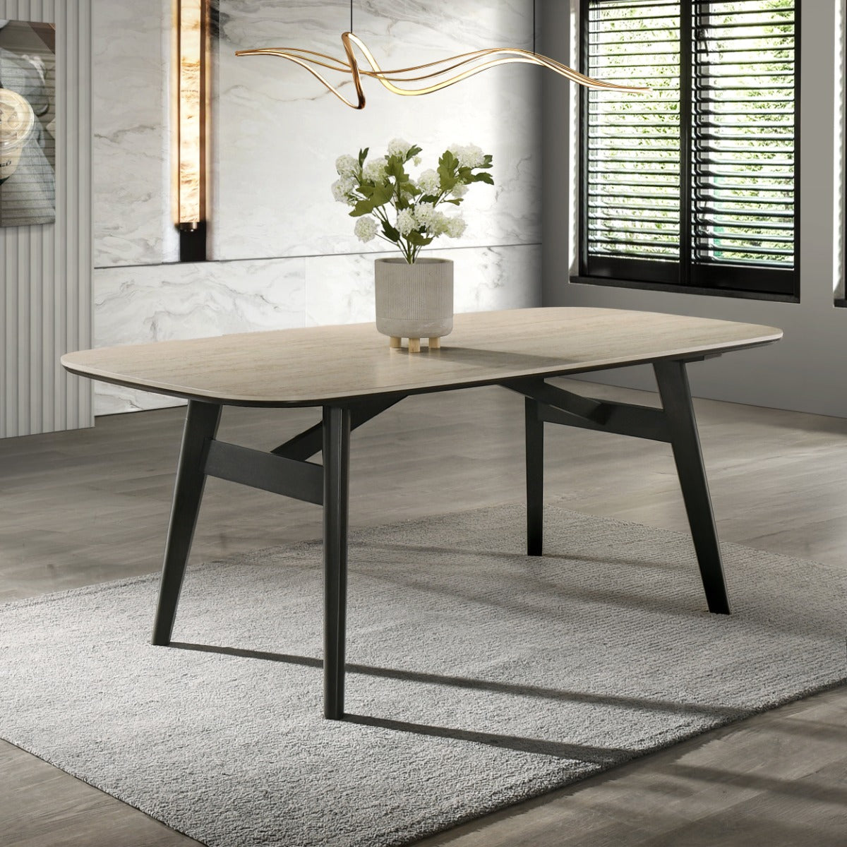 Lark Travertine Top/Black Dining Table