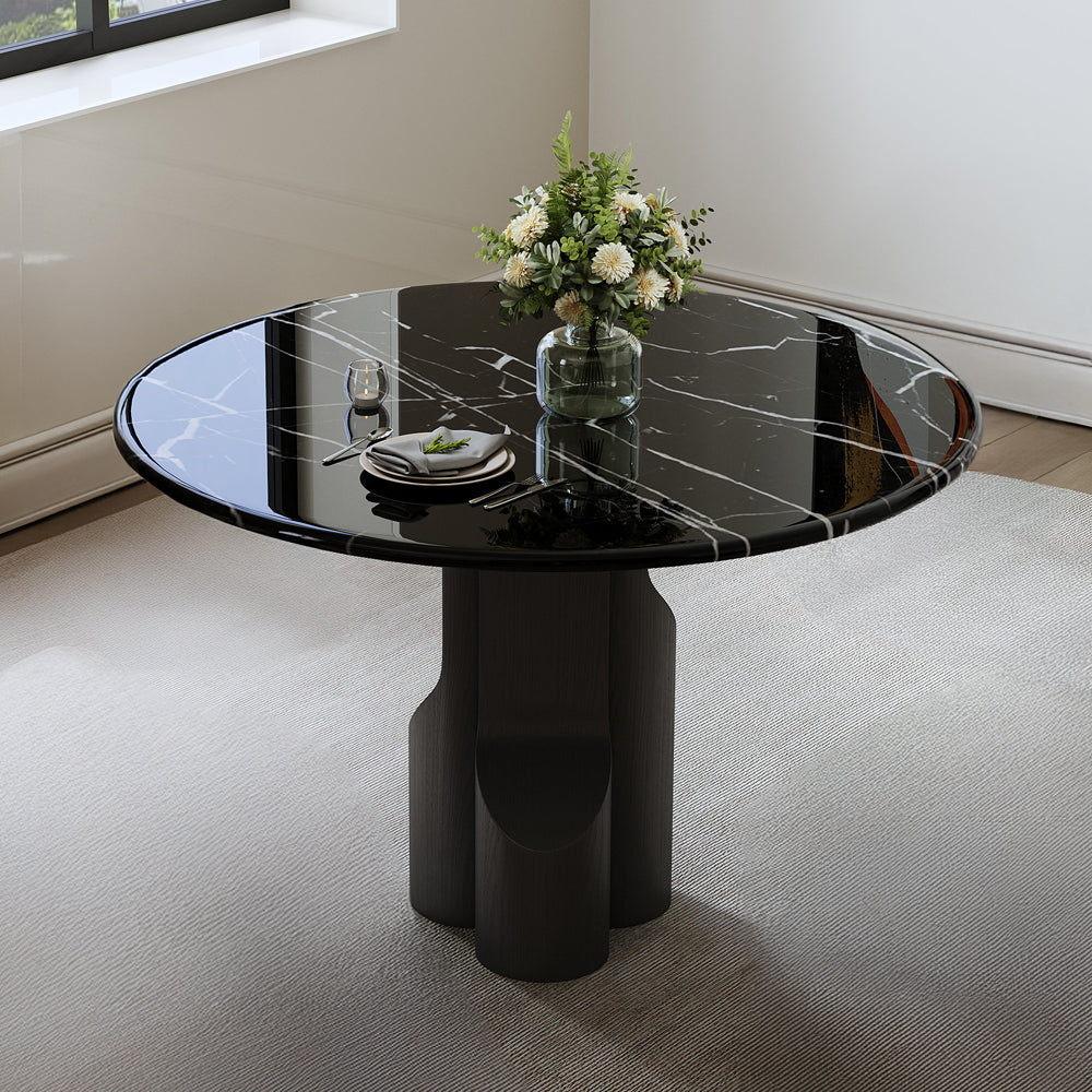 Kinton Natural Marble Top/ Black Mercana Round Dining Table