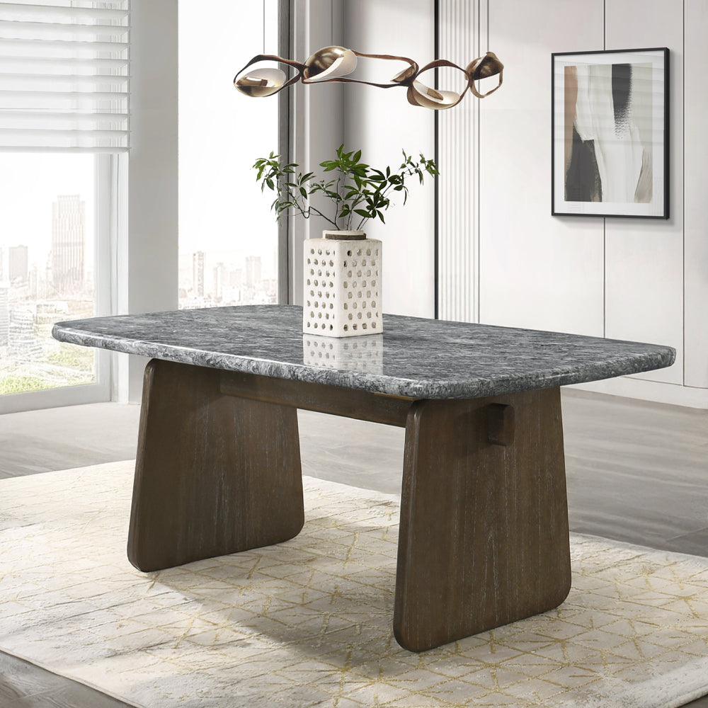 Dillon Natural Marble Top/Walnut Dining Table
