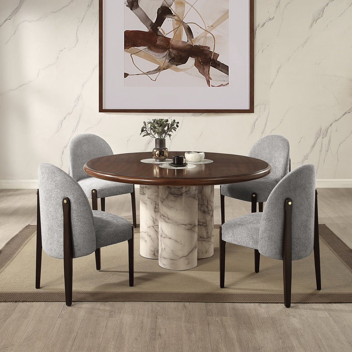 Harvey Engineered Stone/Brown Round Dining Table