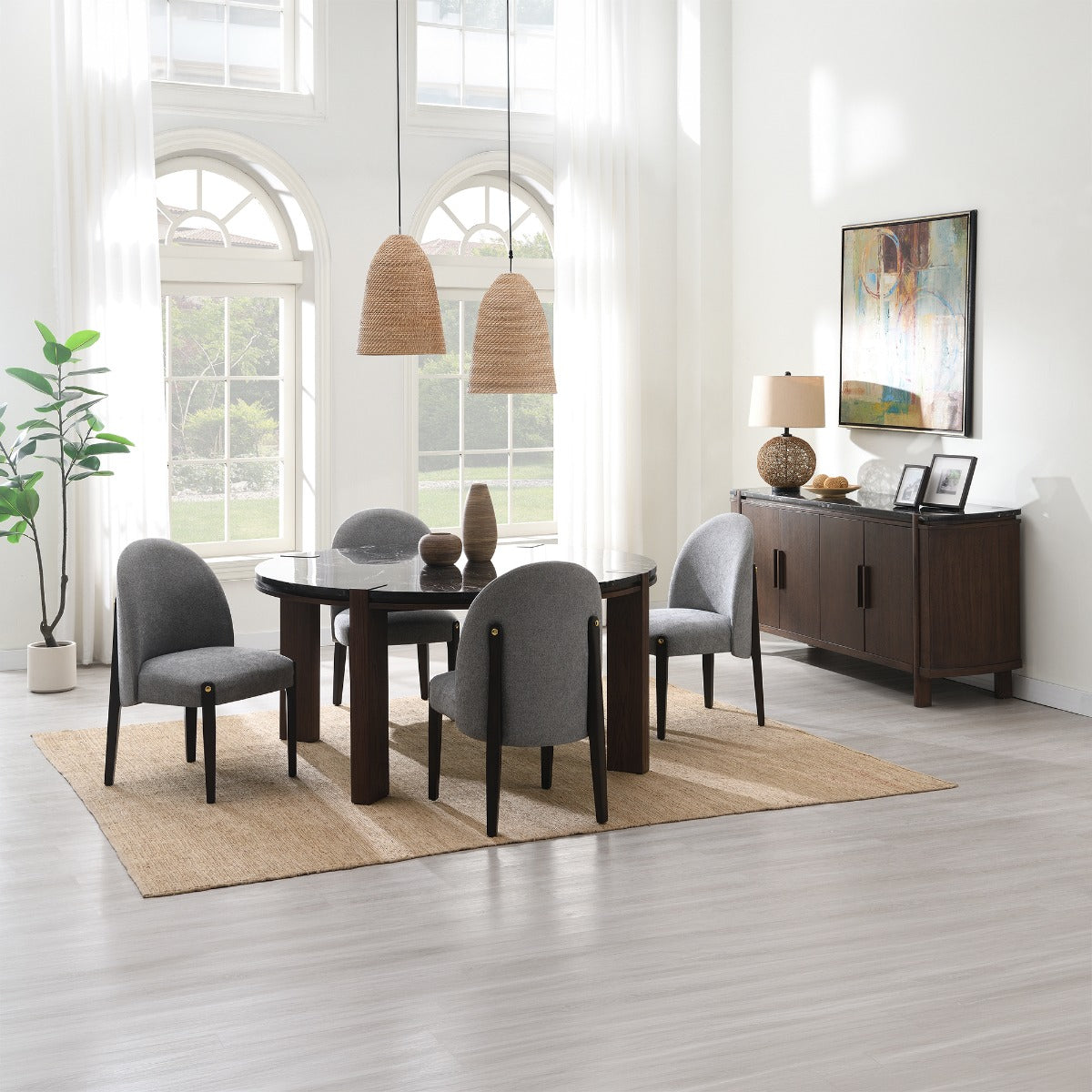 Estella Black/Walnut Round Dining Table w/Marble Top