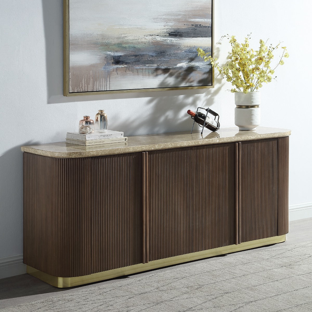 Clayten Natural Marble Top/Brown Oak Server