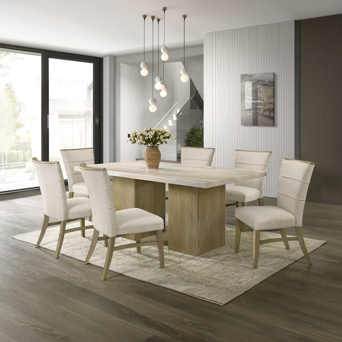 Olinda Natrual Dining Table w/Natrual Marble Top