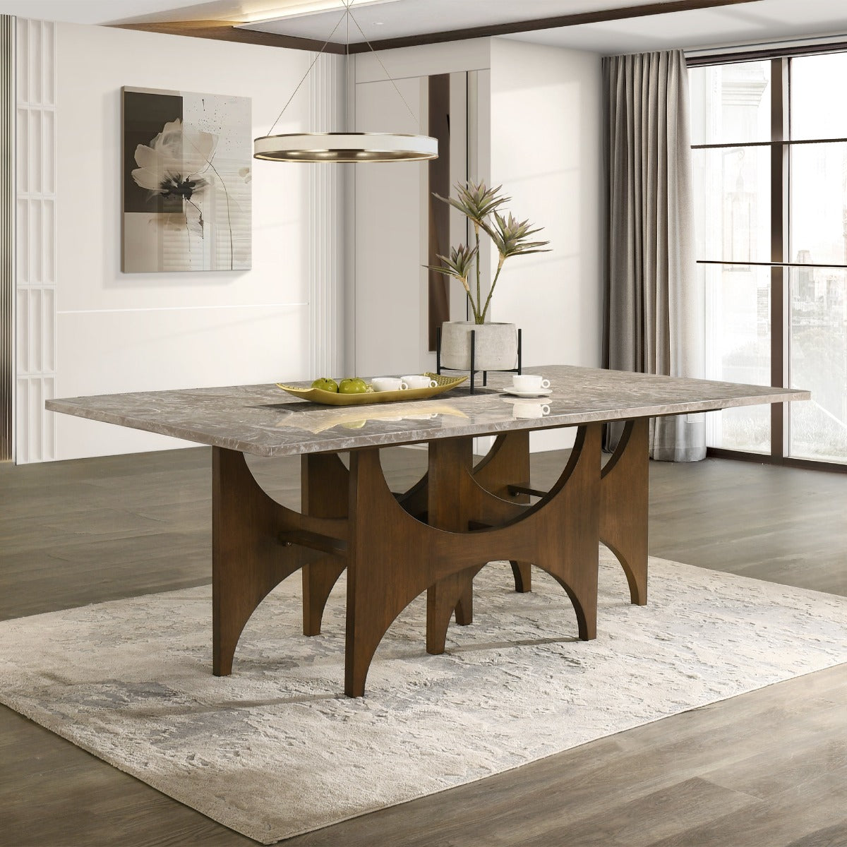 Oleia Engineered Natural Marble Top/Walnut Dining Table