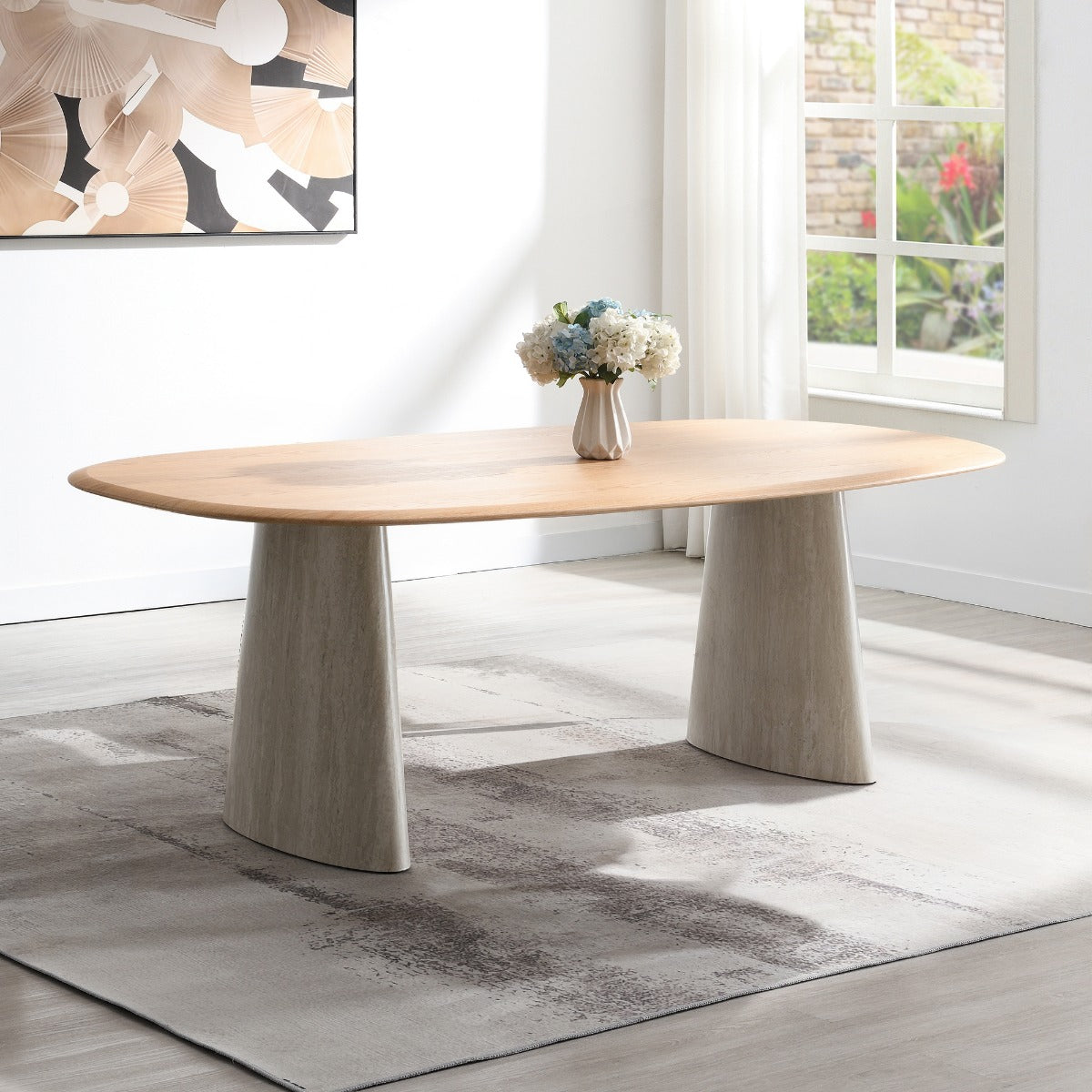 Ogin Gray Travertine Dining Table