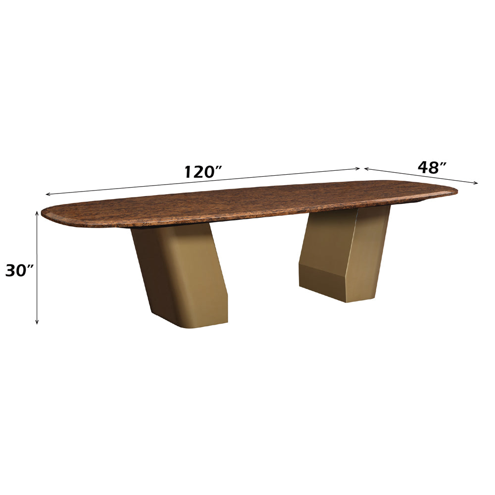 Jamonica Glossy Wood Grain Top/Gold Dining Table