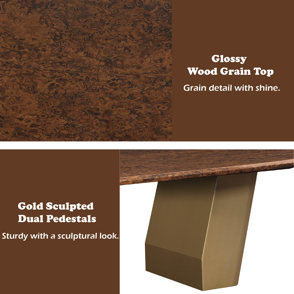 Jamonica Glossy Wood Grain Top/Gold Dining Table