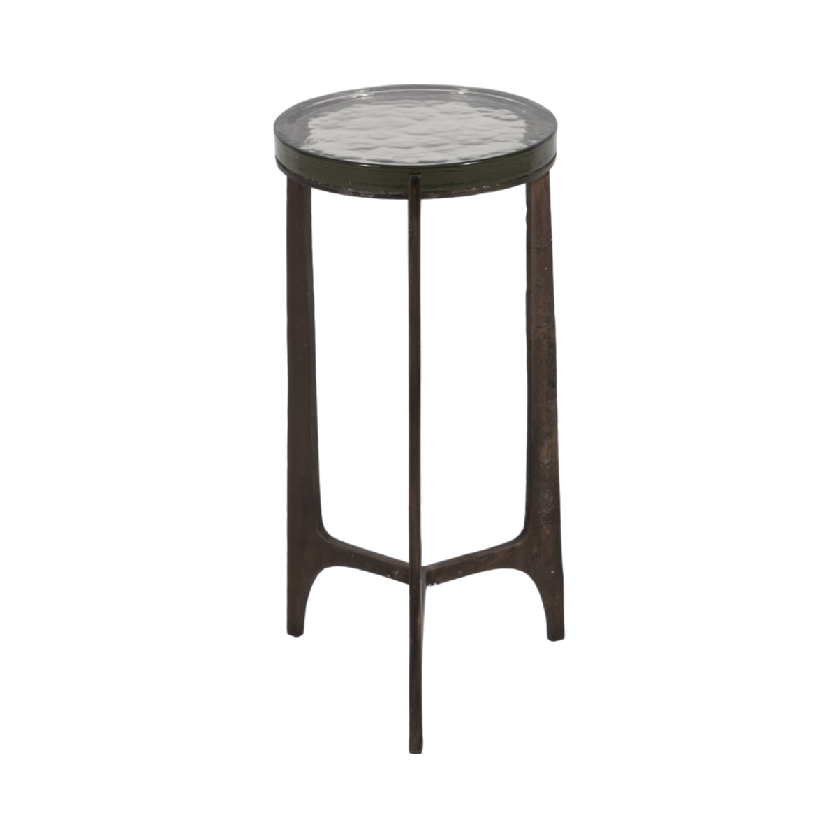 Keene Antique Bronze Thick Glass Top Round Accent Table