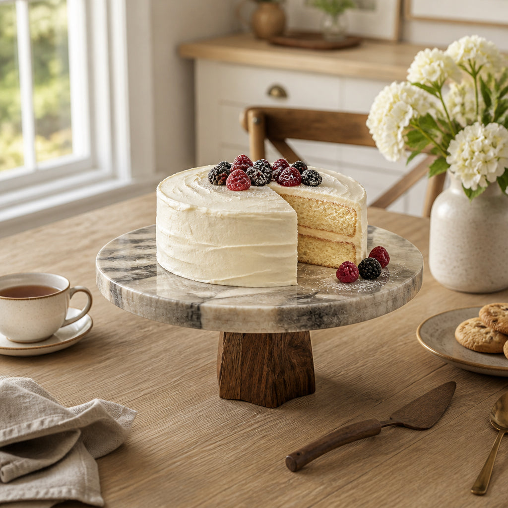 Cresta White/Brown Marble Cake Stand