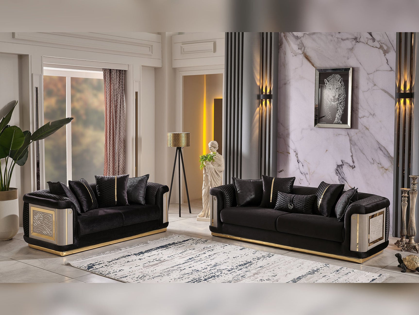 Elegance Black 3-pieces (Sofa & Loveseat & Chair) Living Room Set