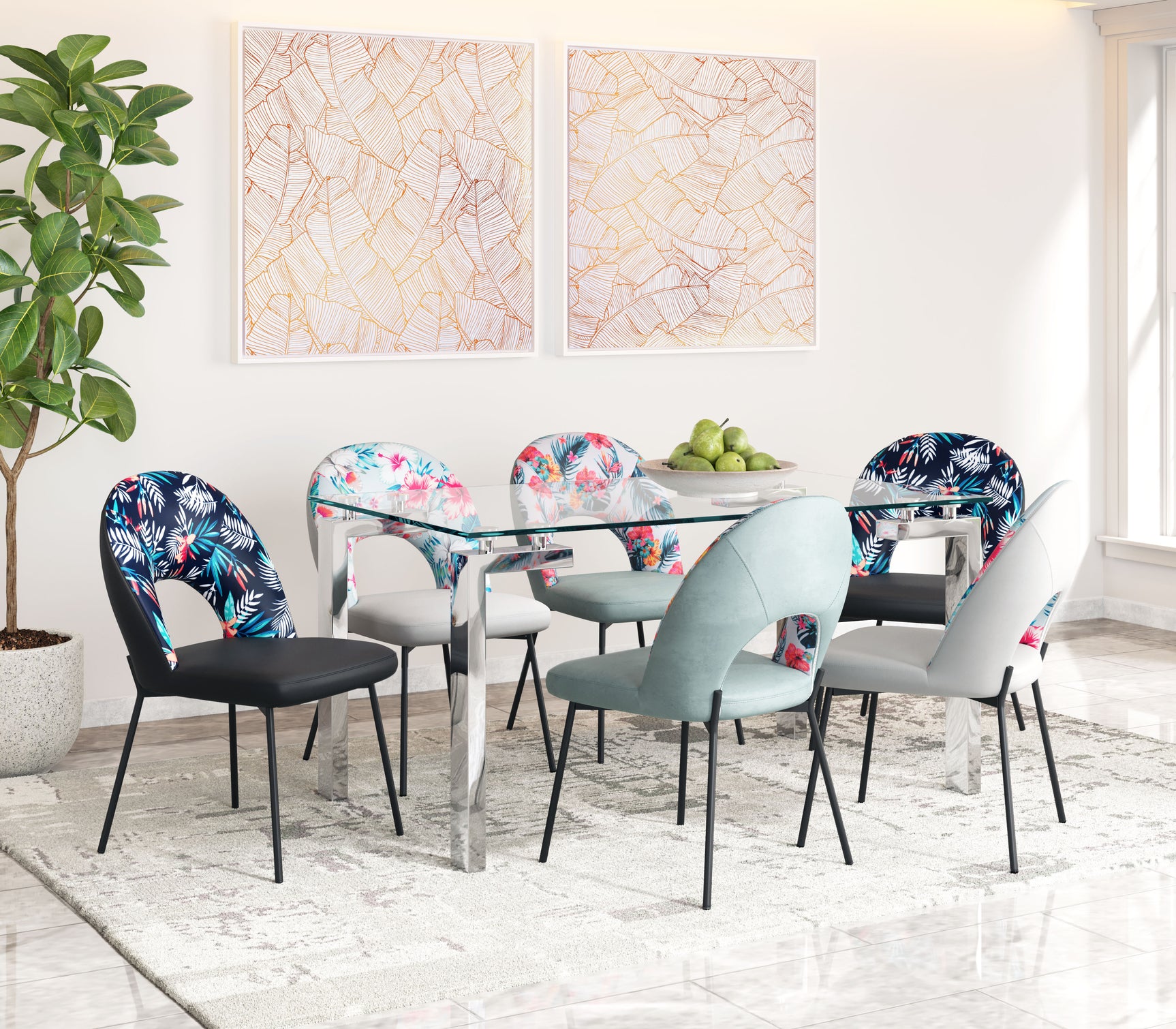 Torrey Gray Dining Chair (Set of 2) Multicolor Print &