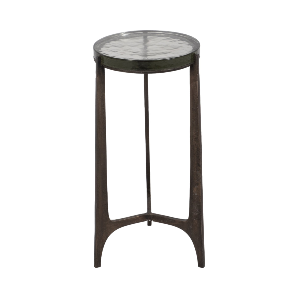 Keene Antique Bronze Thick Glass Top Round Accent Table