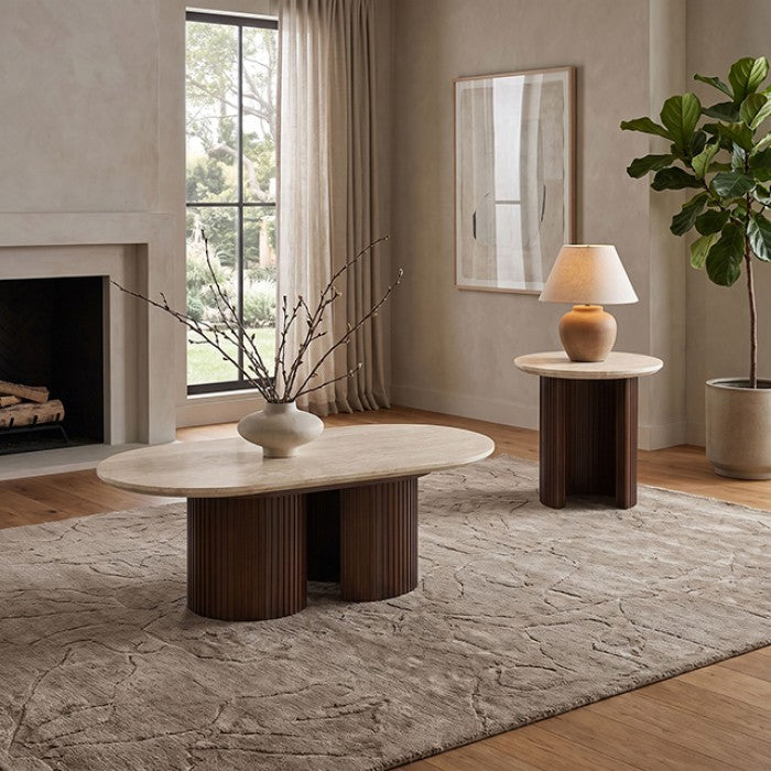 Alvik Dark Walnut/Light Beige Oval Coffee Table