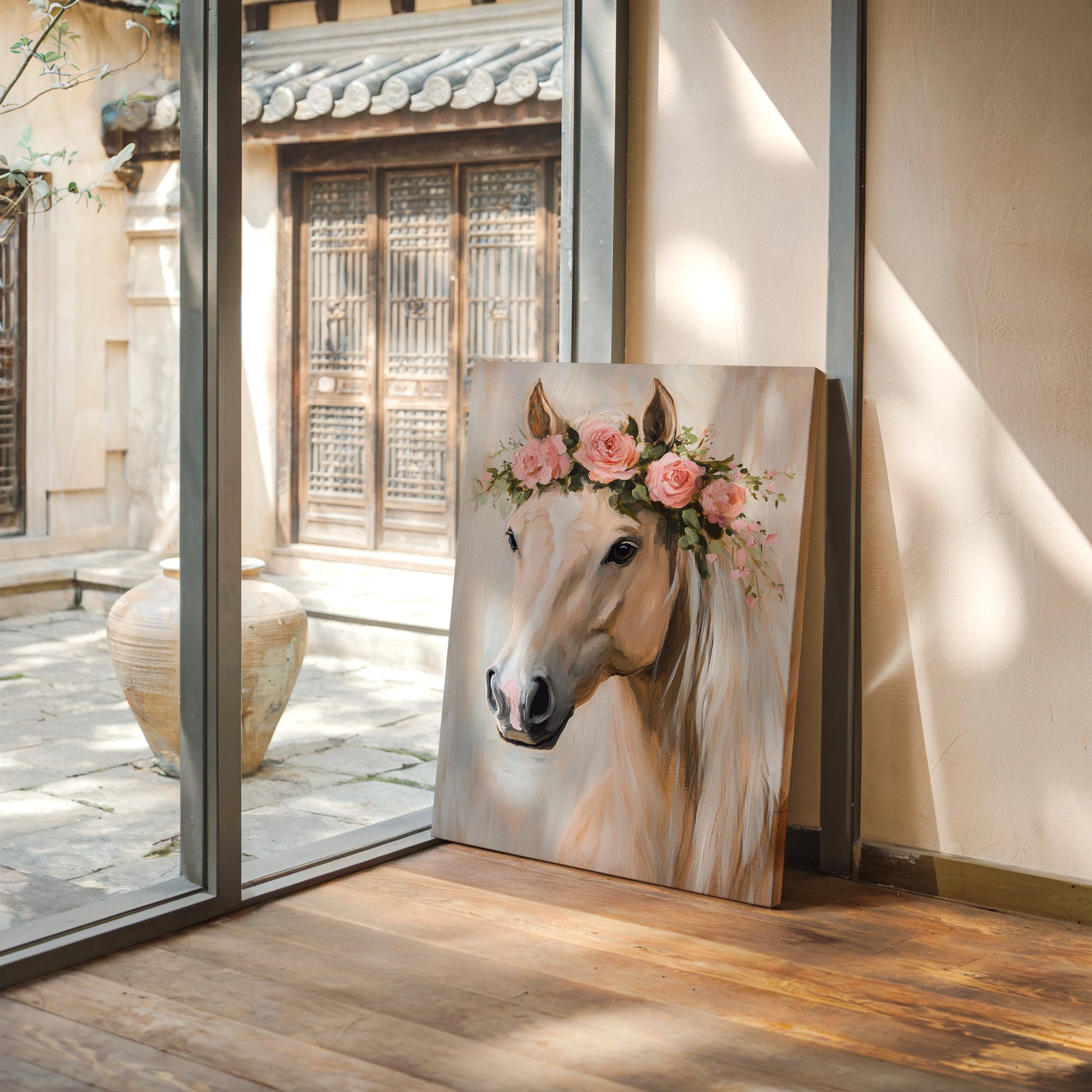 Petal-Crowned Horse Elegance