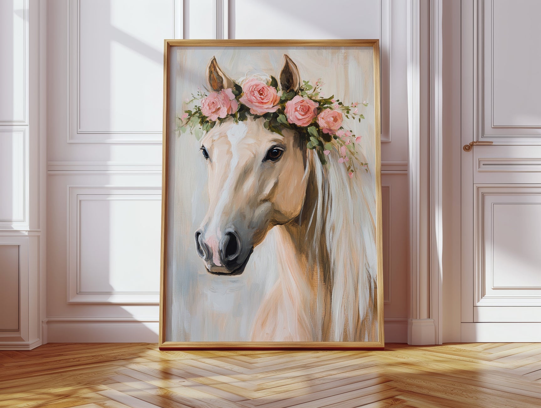 Petal-Crowned Horse Elegance