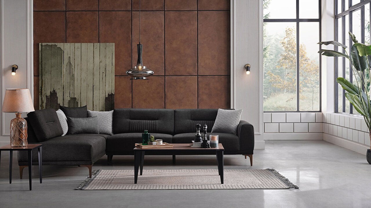 Seul Corte Anthracite LAF Chaise Sleeper Sectional Sofa