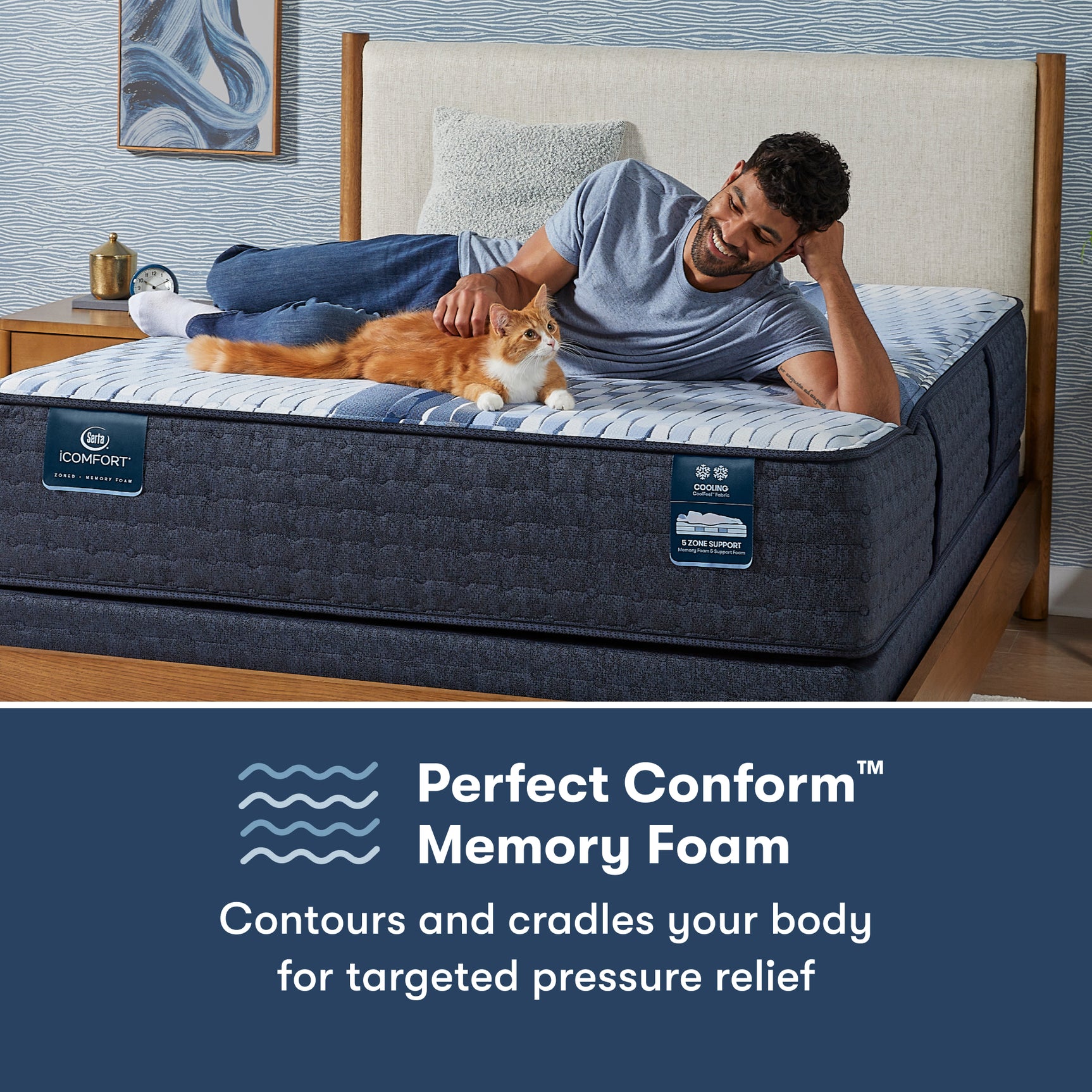 iComfort Iona 13" Light Blue/Multicolor Memory Foam Queen Medium Mattress - Ornate Home