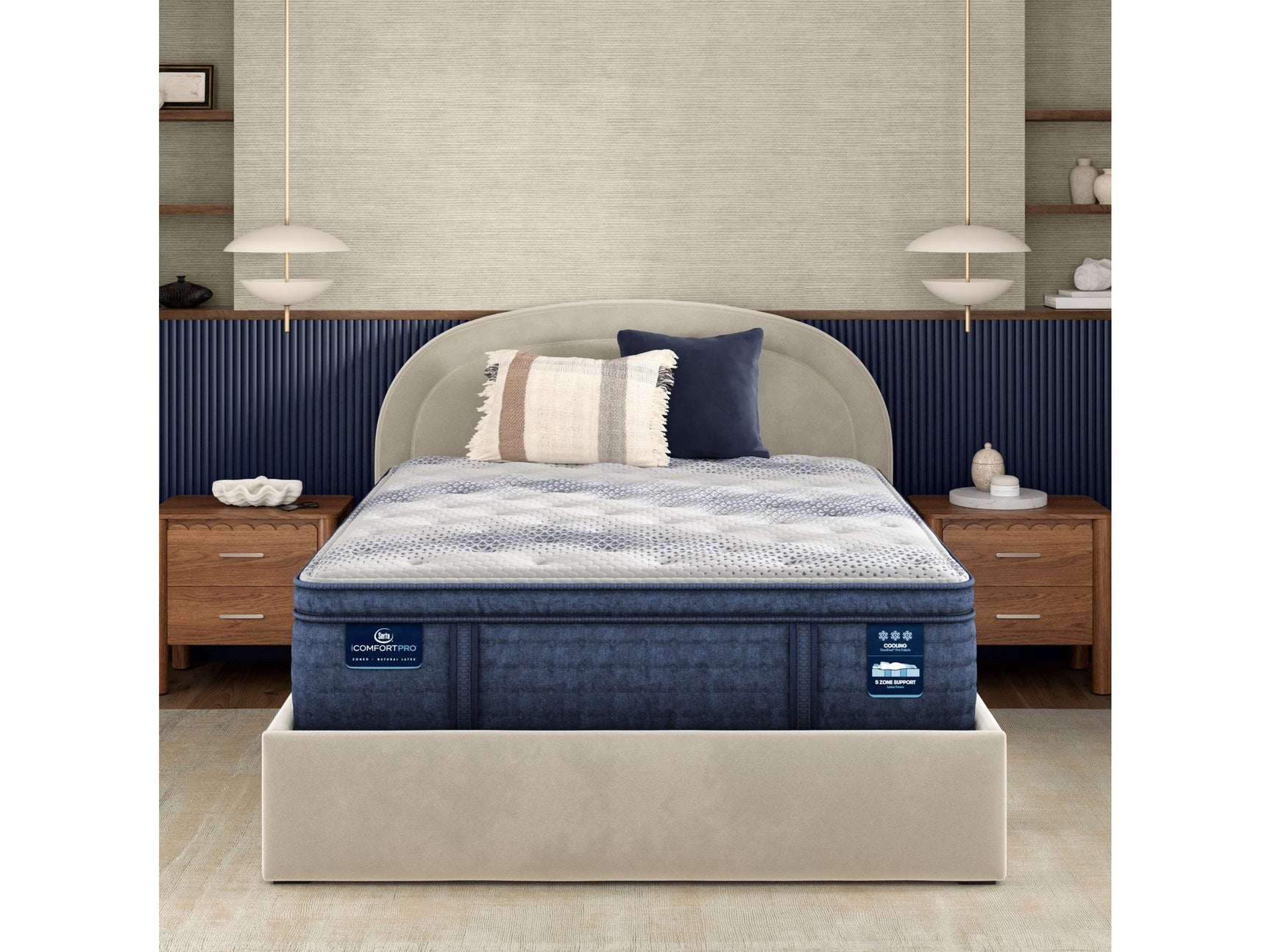 iComfortPro Buckingham 16" Dark Blue/White Latex Foam California King Plush Pillow Top Mattress - Ornate Home