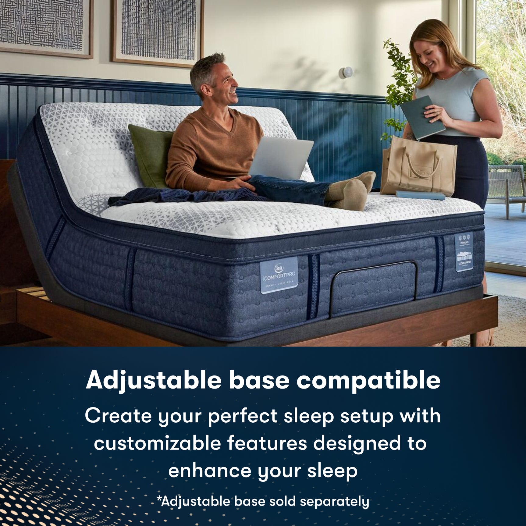 iComfortPro Canterbury 15" Dark Blue/White Latex Foam Queen Plush Mattress - Ornate Home