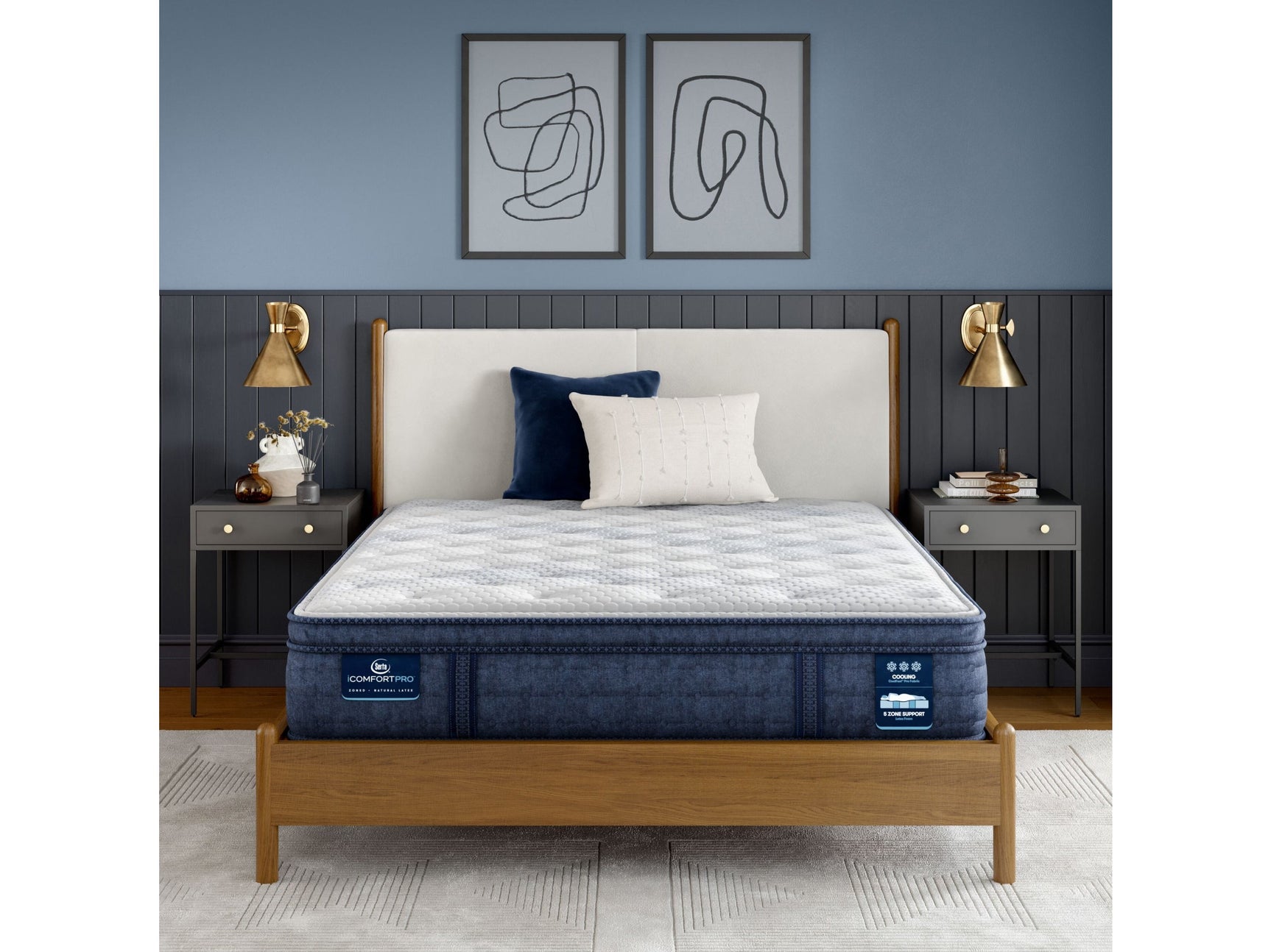 iComfortPro Dartmouth 15" Dark Blue/White Latex Foam California King Plush Pillow Top Mattress - Ornate Home