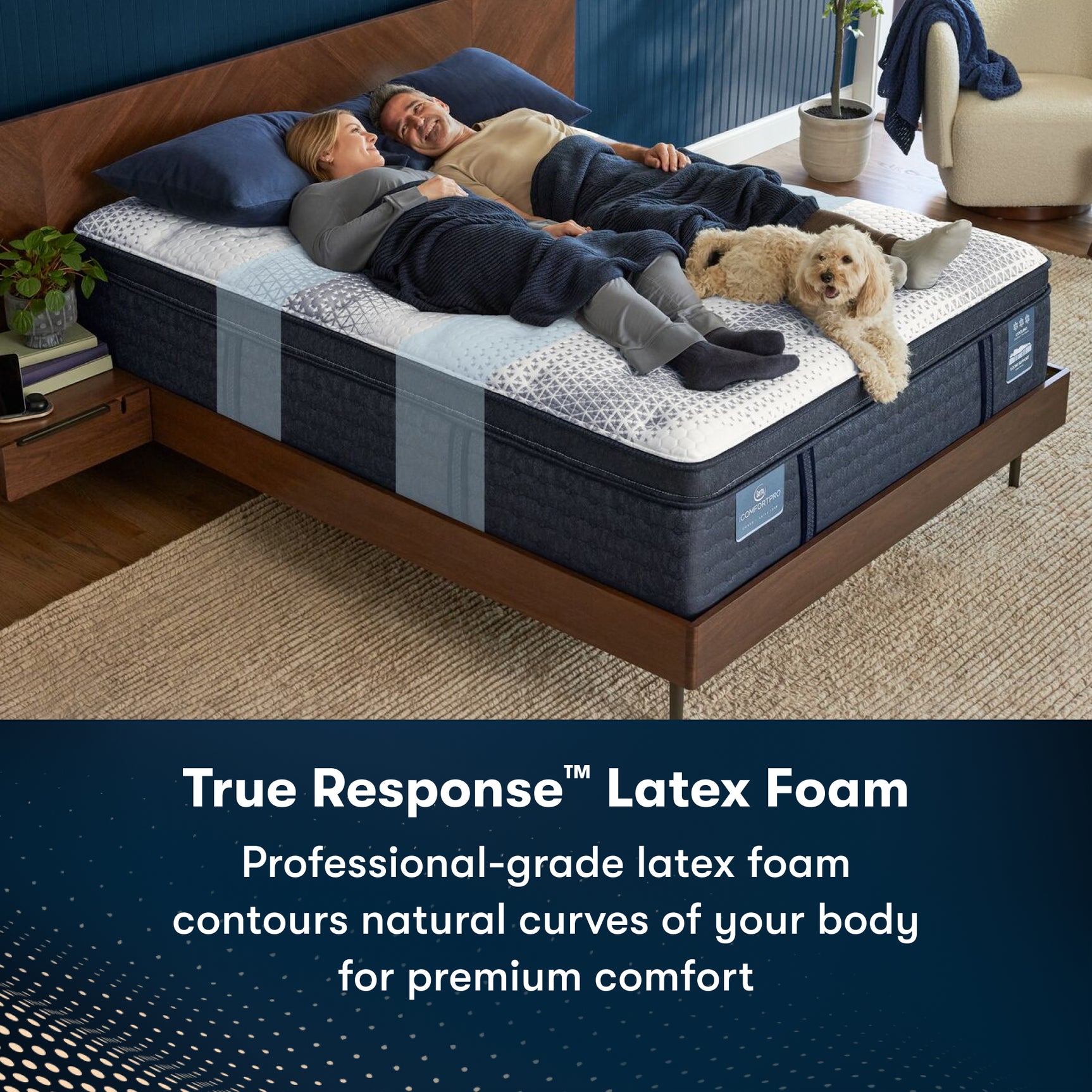 iComfortPro Dartmouth 15" Dark Blue/White Latex Foam California King Plush Pillow Top Mattress - Ornate Home