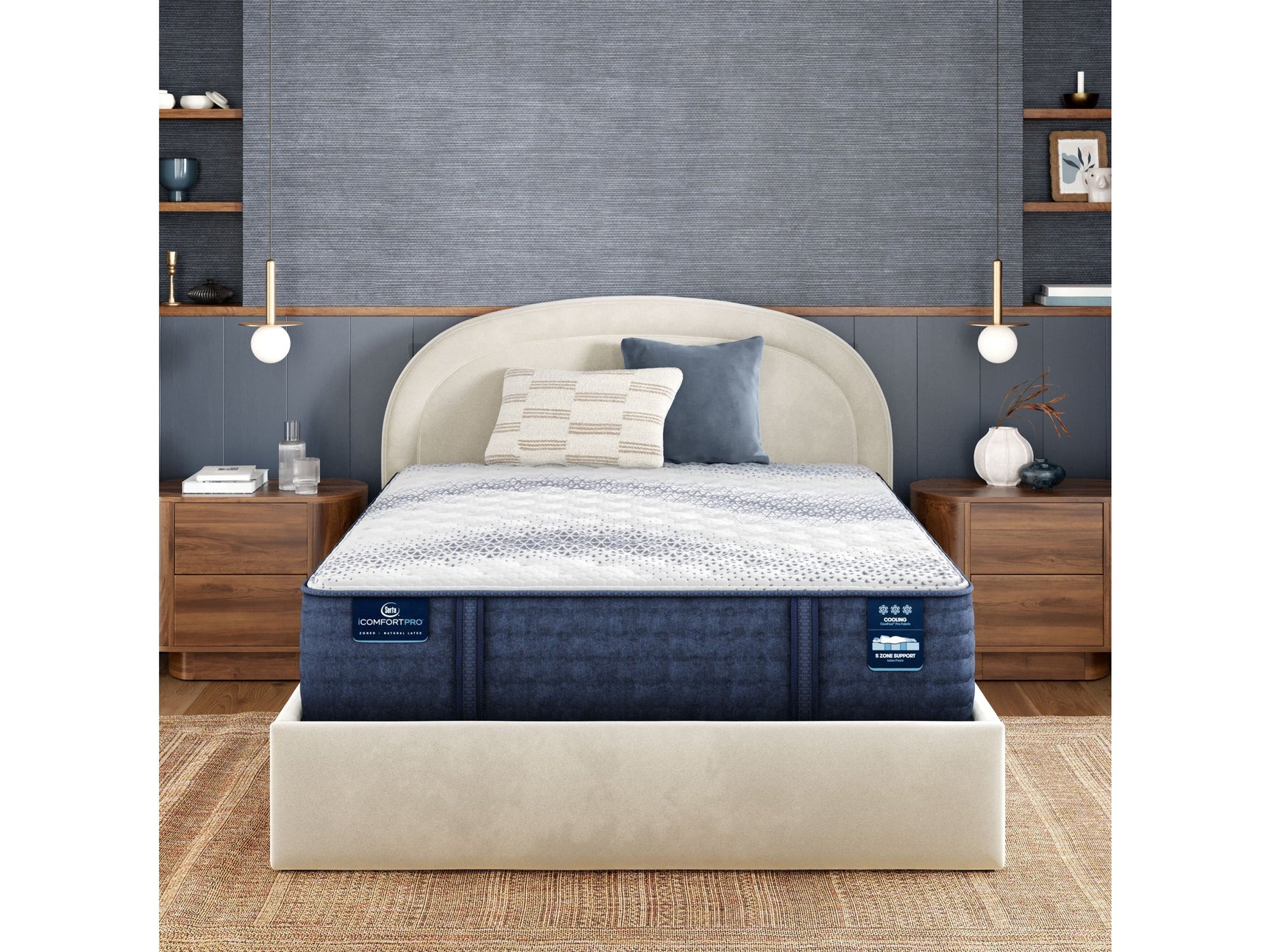 iComfortPro Kingston 14" Dark Blue/White Latex Foam Queen Firm Mattress - Ornate Home