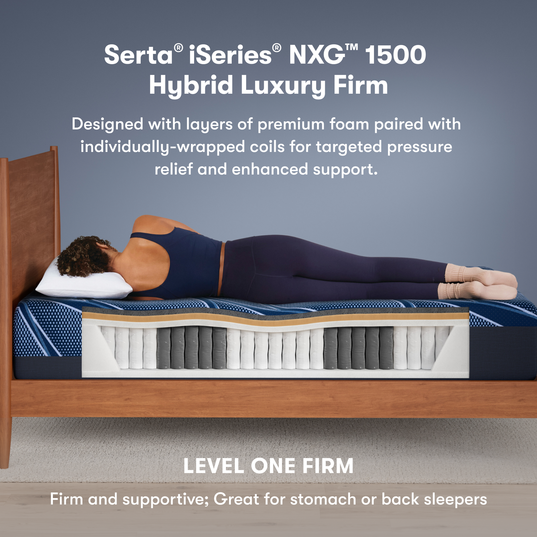 iSeries NXG 1500 Hybrid Firm 12" Dark Blue Hybrid Twin XL Firm Mattress - Ornate Home