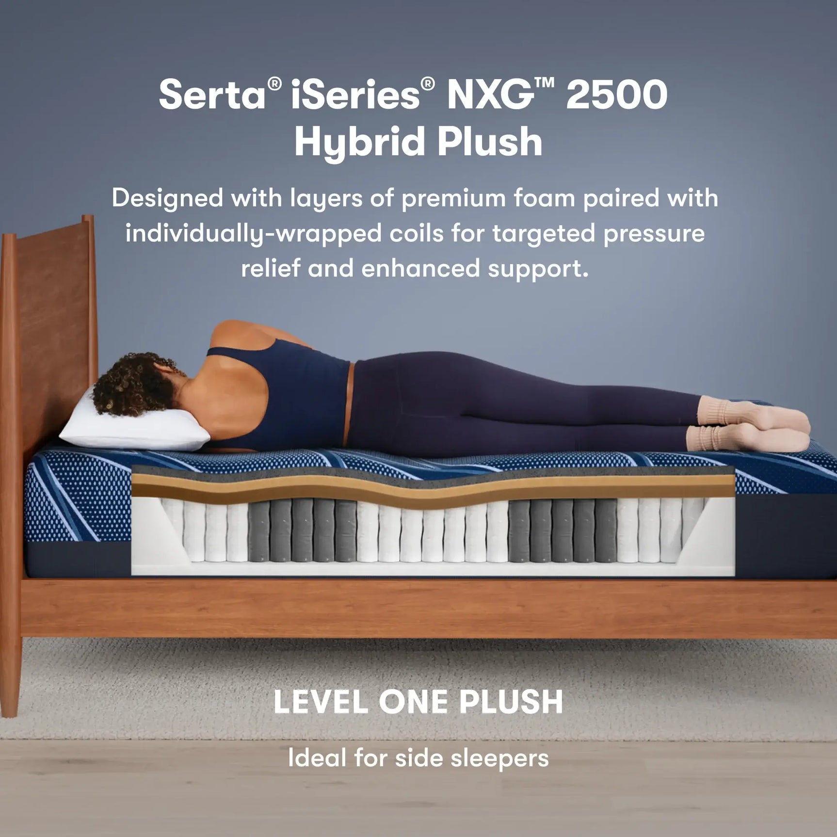 iSeries NXG 2500 Hybrid Plush 12.5" Dark Blue Hybrid Twin XL Plush Mattress - Ornate Home