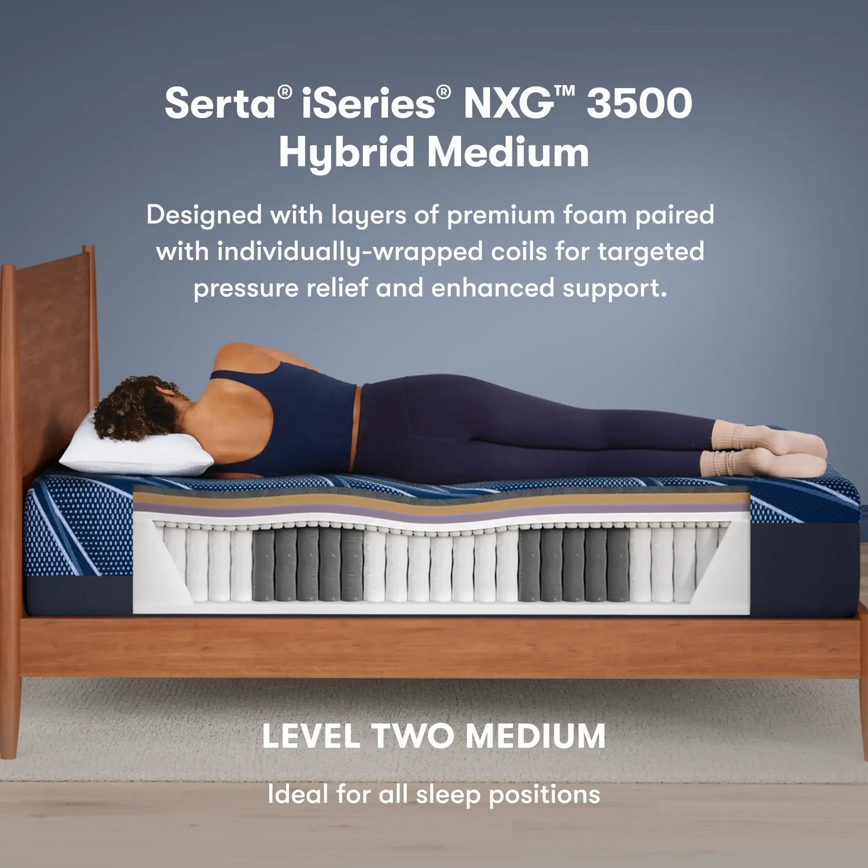 iSeries NXG 3500 Hybrid Medium 13.5" Dark Blue Hybrid Twin XL Medium Mattress - Ornate Home
