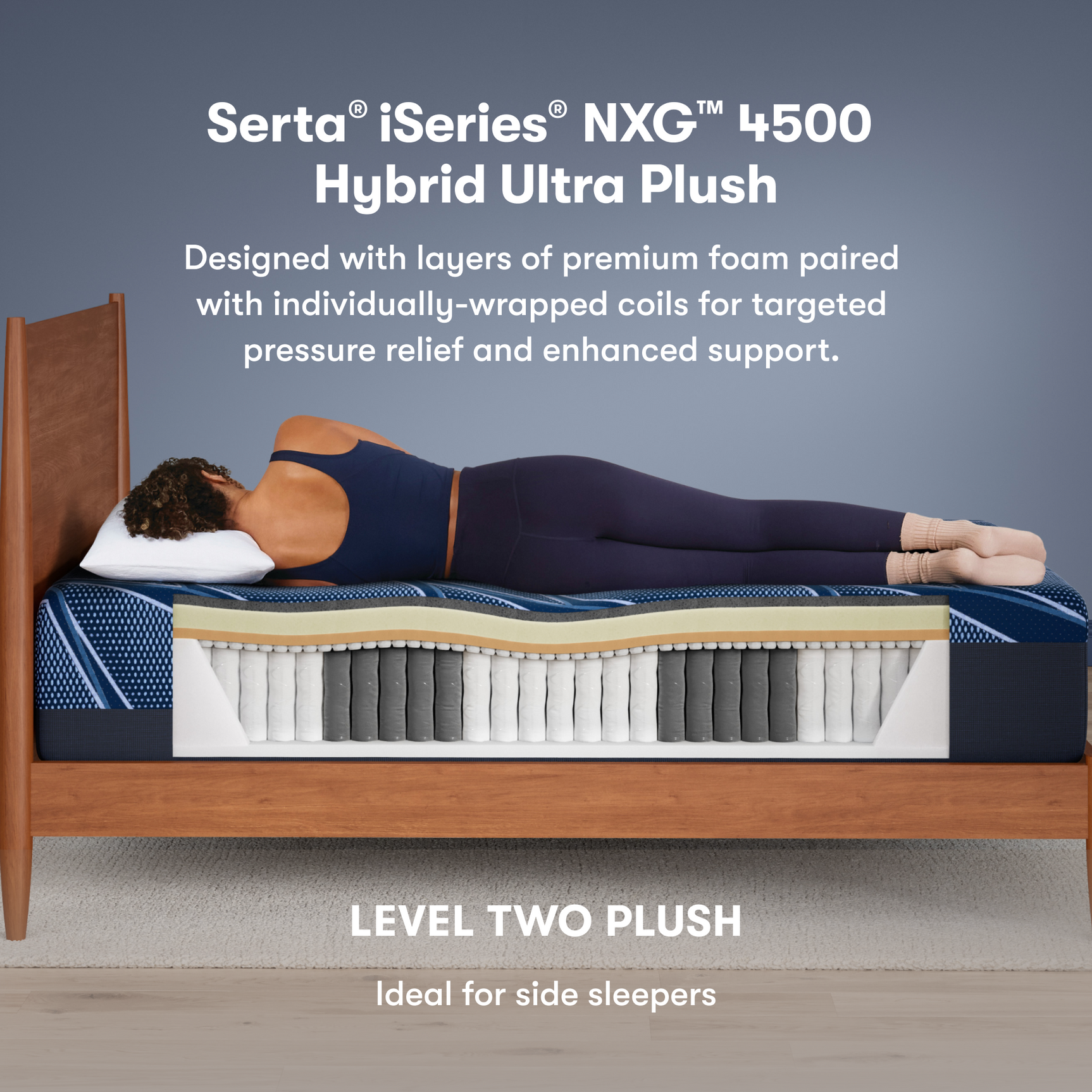iSeries NXG 4500 Hybrid Plush 13.5" Dark Blue Hybrid Twin XL Plush Mattress - Ornate Home