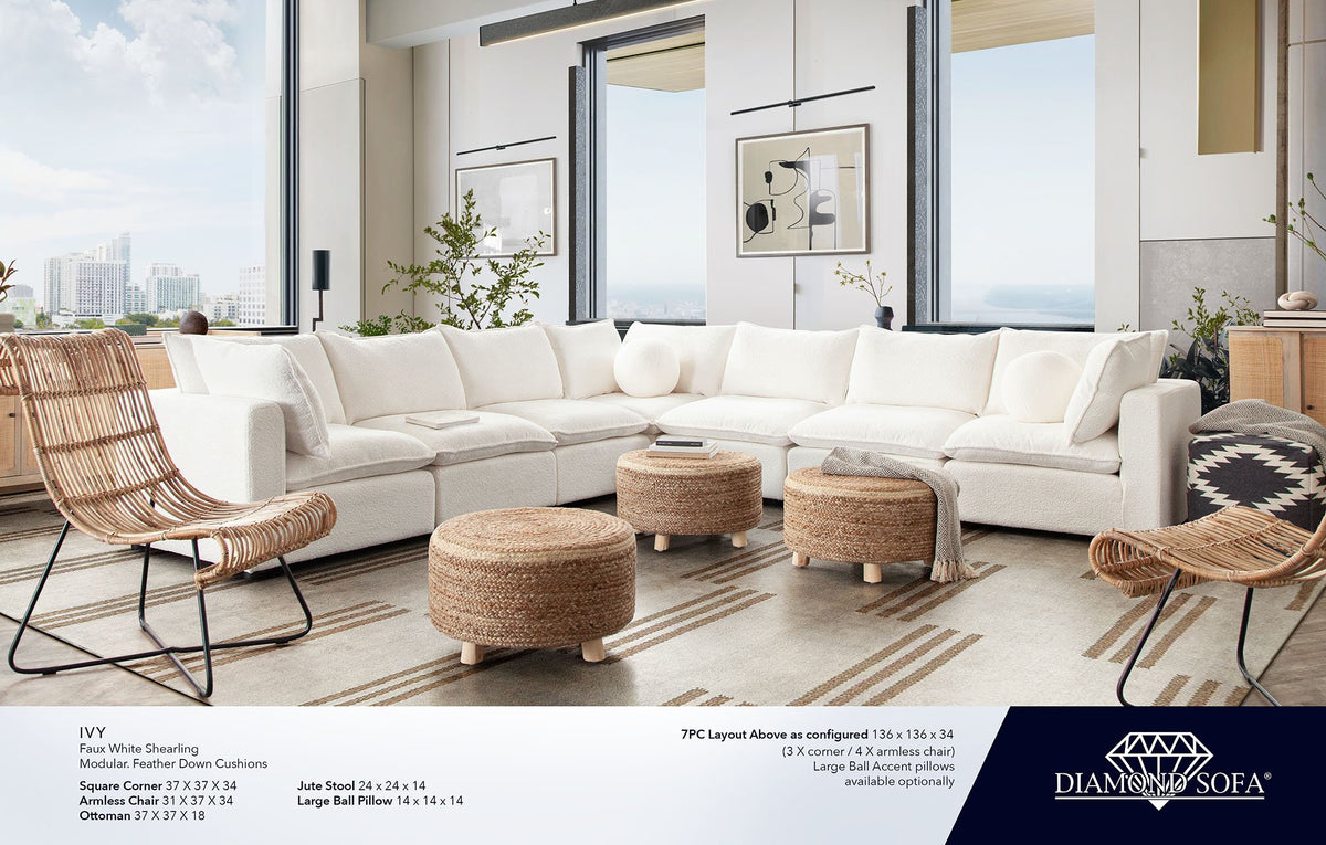 Ivy White Faux Shearling Reversible 4-Pc Sectional - Ornate Home