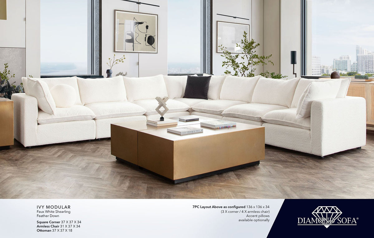 Ivy White Faux Shearling Reversible 4-Pc Sectional - Ornate Home