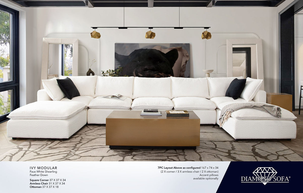 Ivy White Faux Shearling Reversible 4-Pc Sectional - Ornate Home