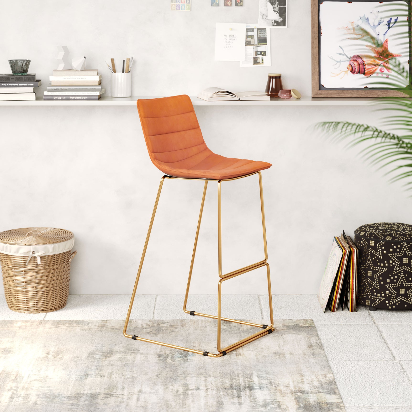 Adele Orange & Gold Barstool (Set of 2)