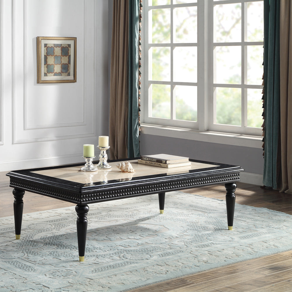 Tayden Natural/Black Coffee Table w/ Marble Top