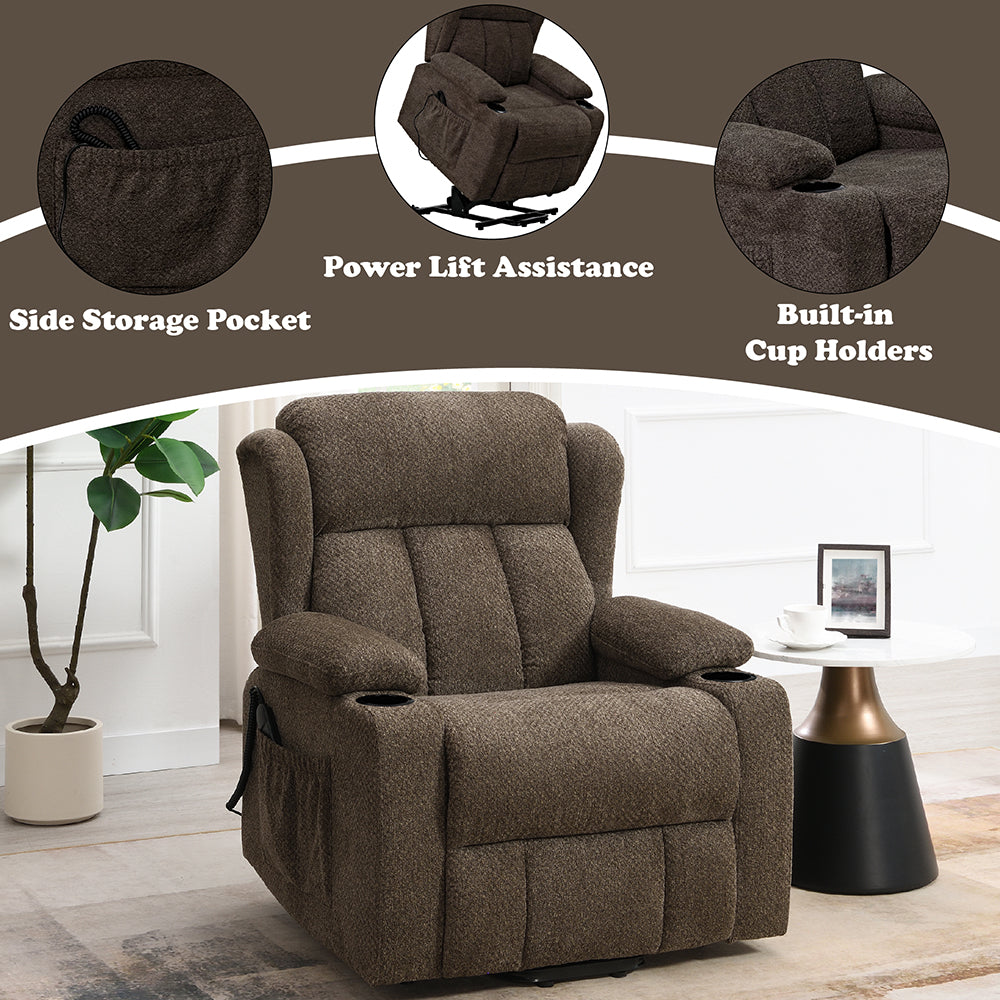 Lusio Brown Power Motion Recliner w/Lift & Cup Holder