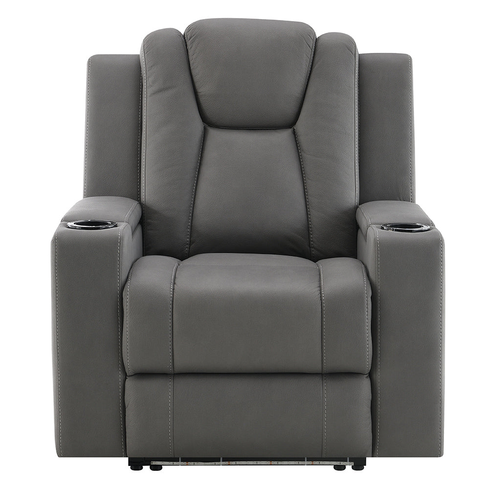 Leuco Gray Power Motion Recliner w/Cup Holder, Control, LED & Power Headrest