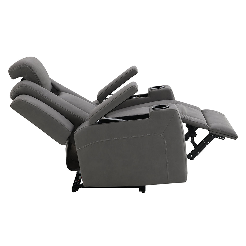 Leuco Gray Power Motion Recliner w/Cup Holder, Control, LED & Power Headrest